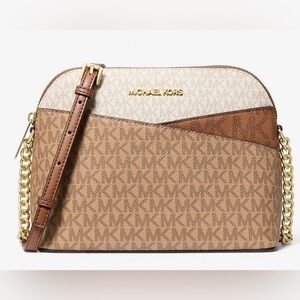 Michael Kors Jet Set Travel Medium Color-Block Signature Logo Crossbody 
Camel